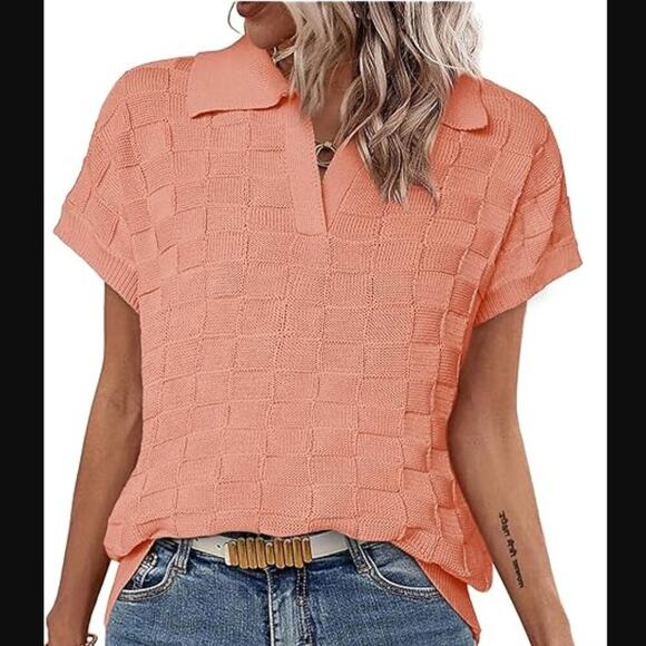 EvoStyle XL Knit Short Sleeve V Neck Short Sleeve Sweater Textured NEW - Picture 9 of 9